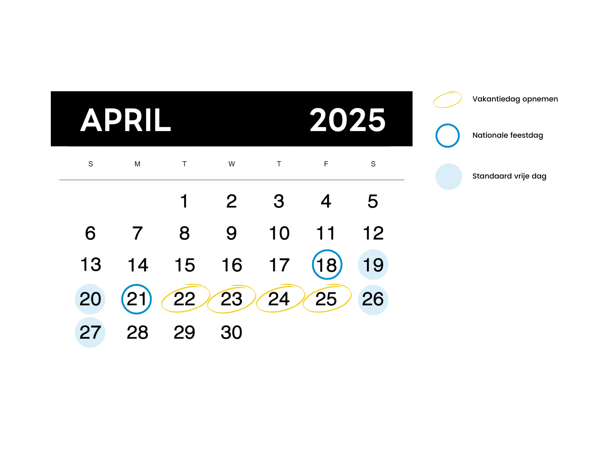 April 2025 vrije dagen