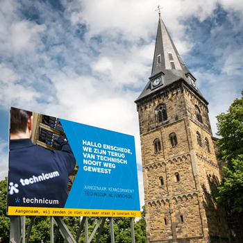 Technicum billboard voor de toren in Enschede